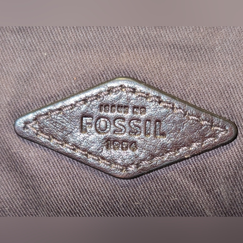 Fossil Vintage Mens Leather Messenger Bag Brown Canvas with Buckles and Snaps - Picture 9 of 11